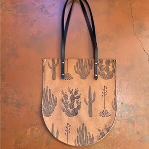 Cactus Print Tan Tote Bag